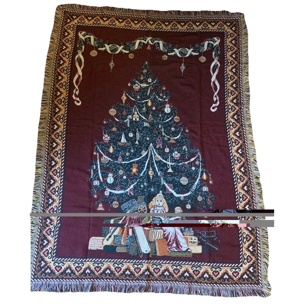 Goodwin Weavers Christmas Tree Fringed Tapestry Throw Blanket 48X67 Brand New